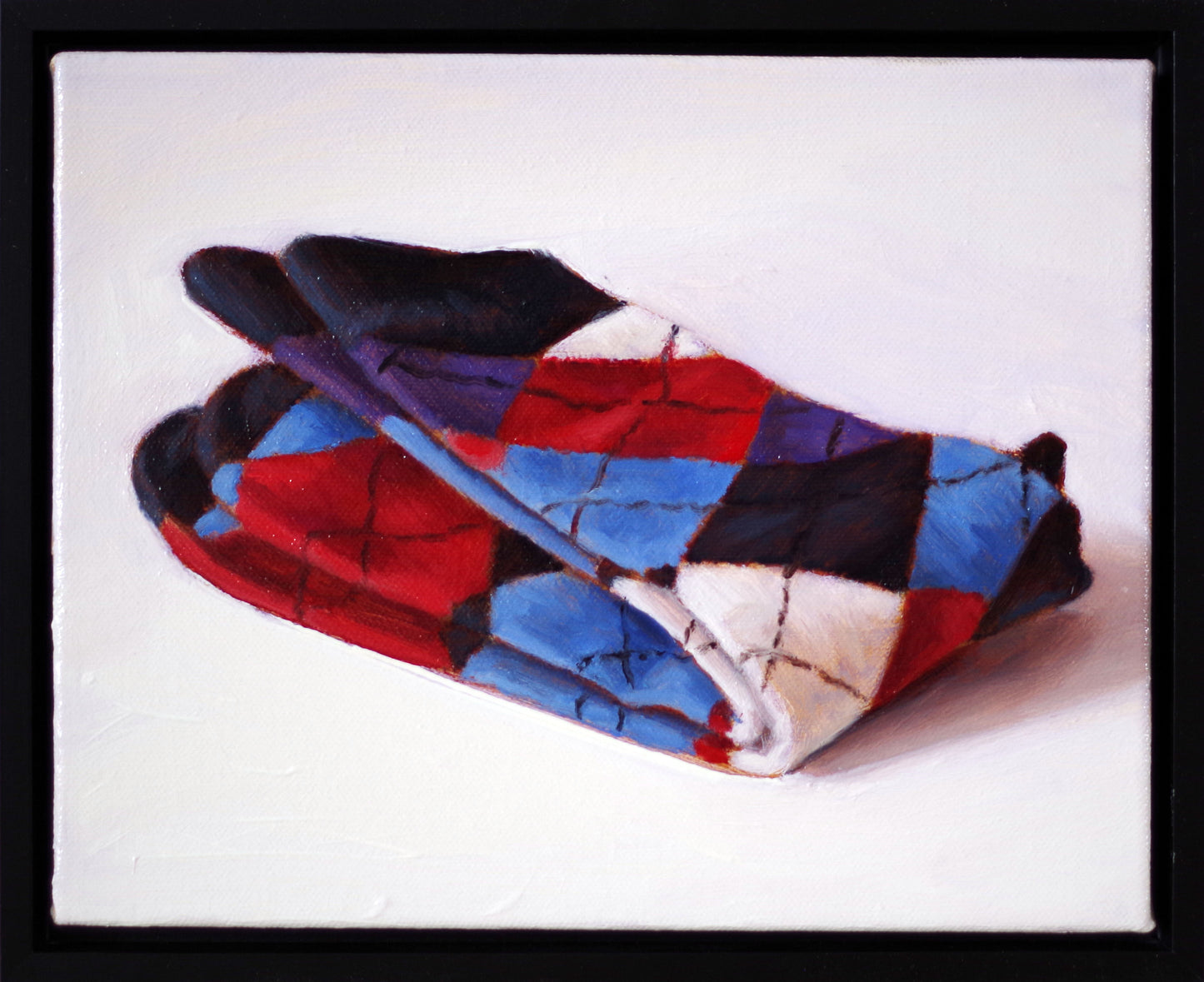 Original oil painting on canvas by James Bursenos 8 x 10 inches | Argyle Socks no. 2