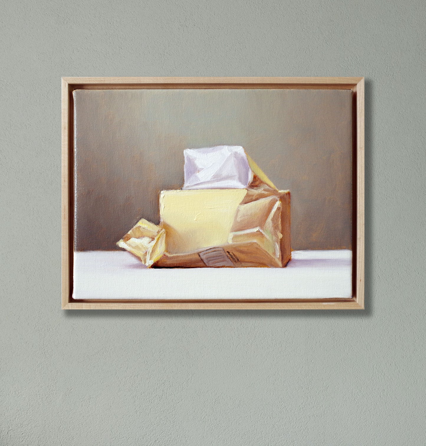 Butter with Gold Wrapper – Original Framed Still Life Oil Painting 9x12