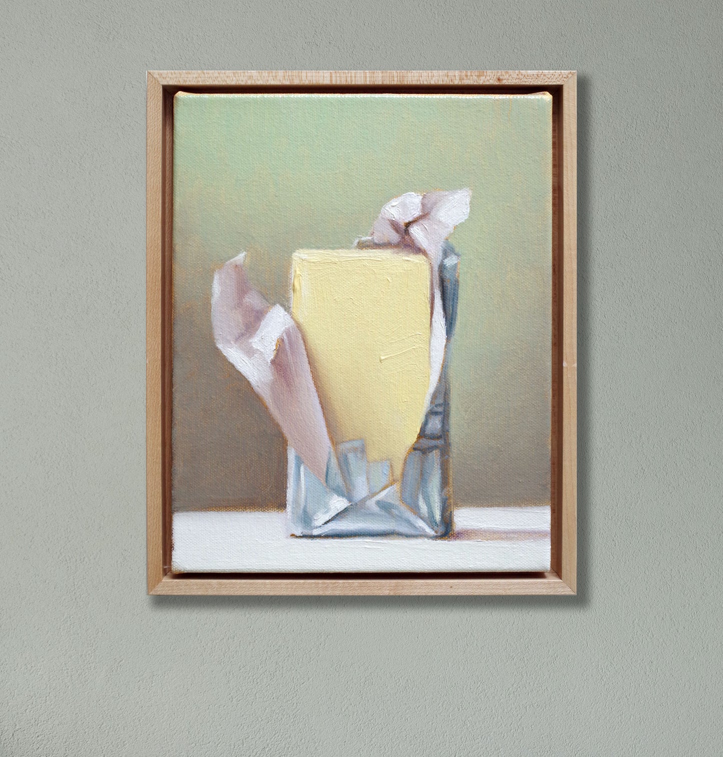 Butter with Silver Wrapper – Original Oil Painting Framed Still Life 8x10