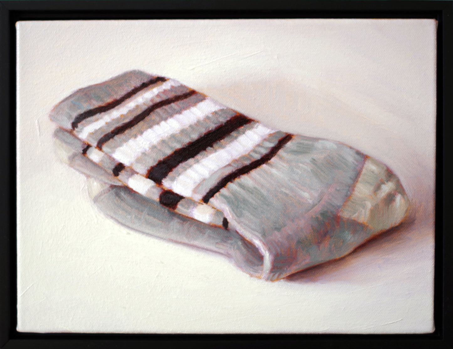 Original oil painting on canvas by James Bursenos 9 x 12 inches | Striped Socks