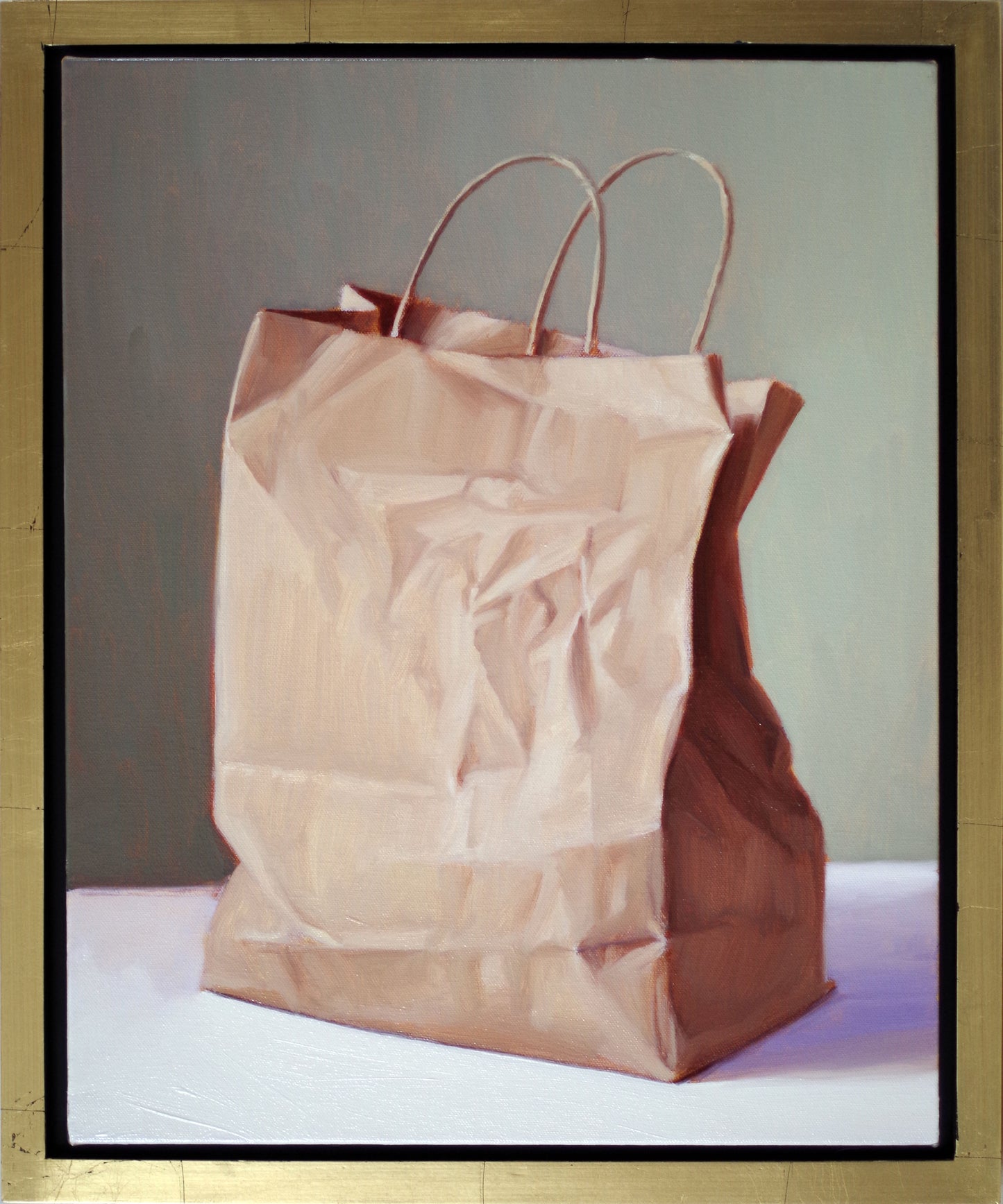 Original oil painting on canvas by James Bursenos 20 x 16 inches | Wrinkled Bag with Handles