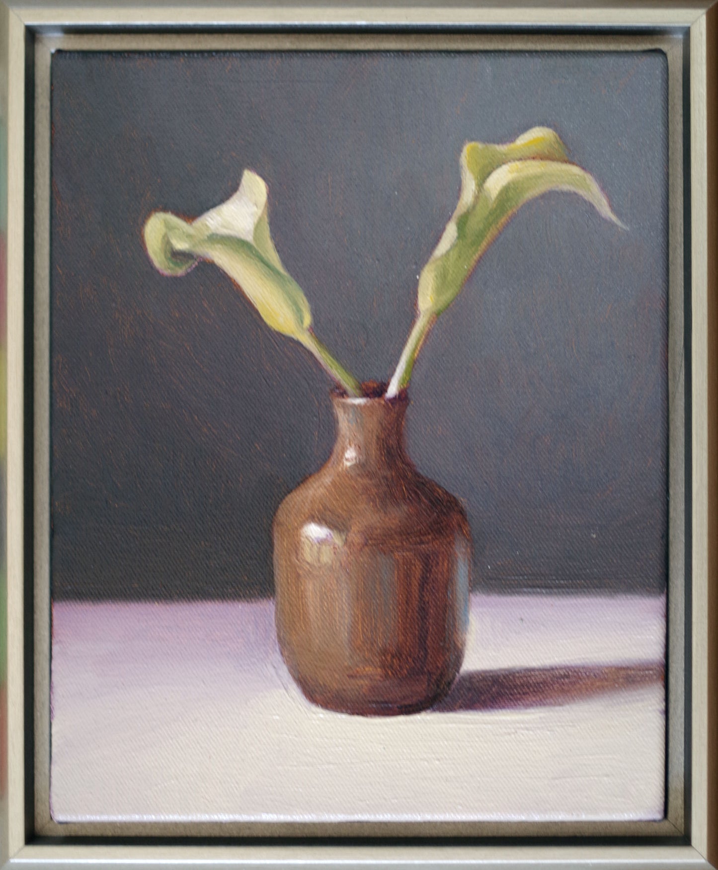 Original oil painting on canvas by James Bursenos 20 x 16 inches | Yellow Calla Lillies in Vase
