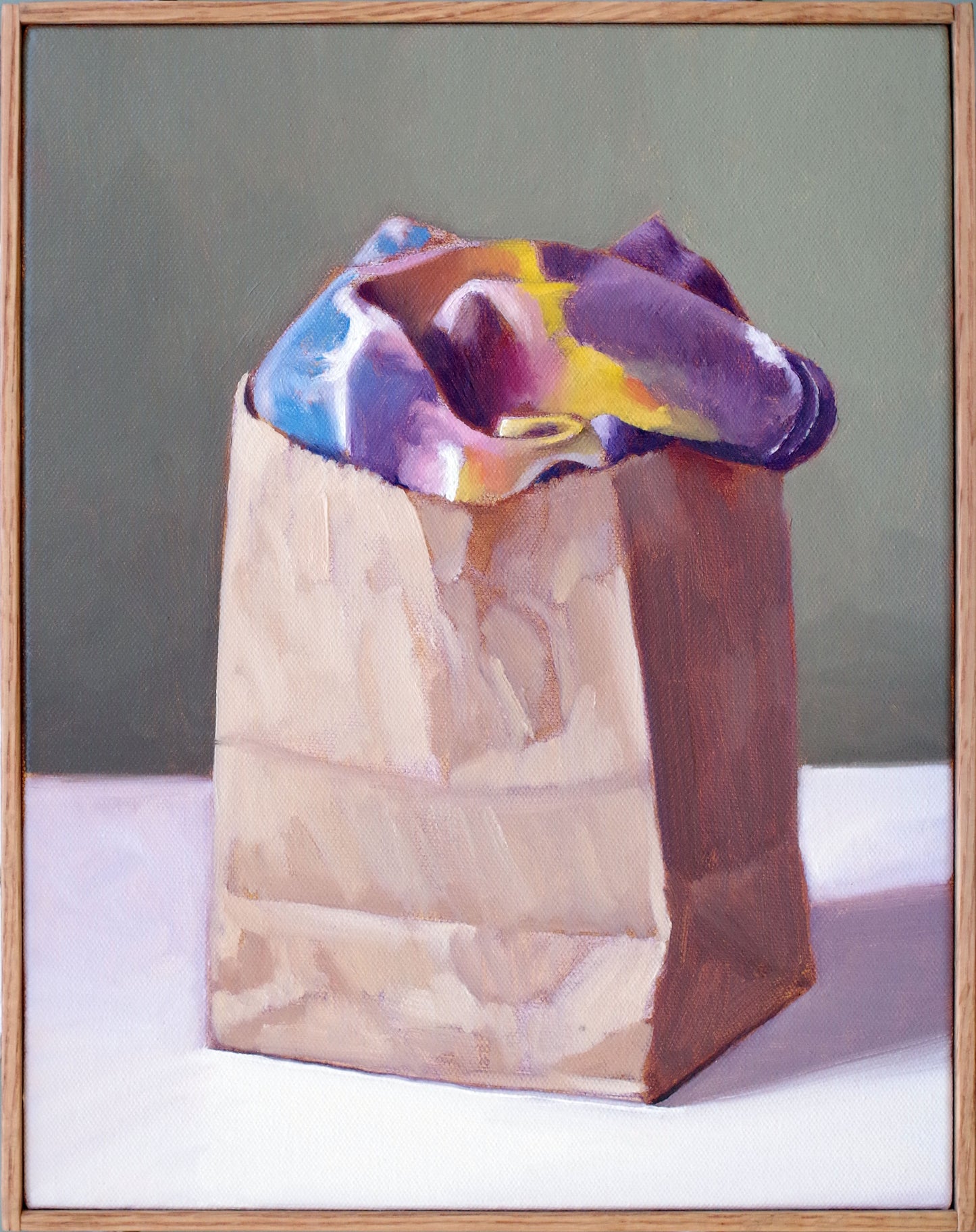 Realist Still Life Painting - Oil on canvas | Bag with Tie Dye