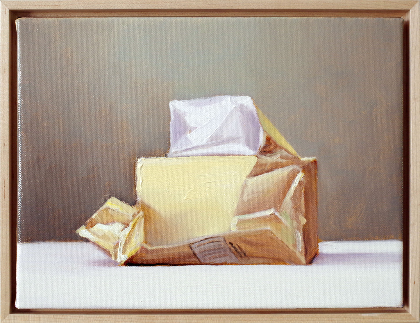 Butter with Gold Wrapper – Original Framed Still Life Oil Painting 9x12