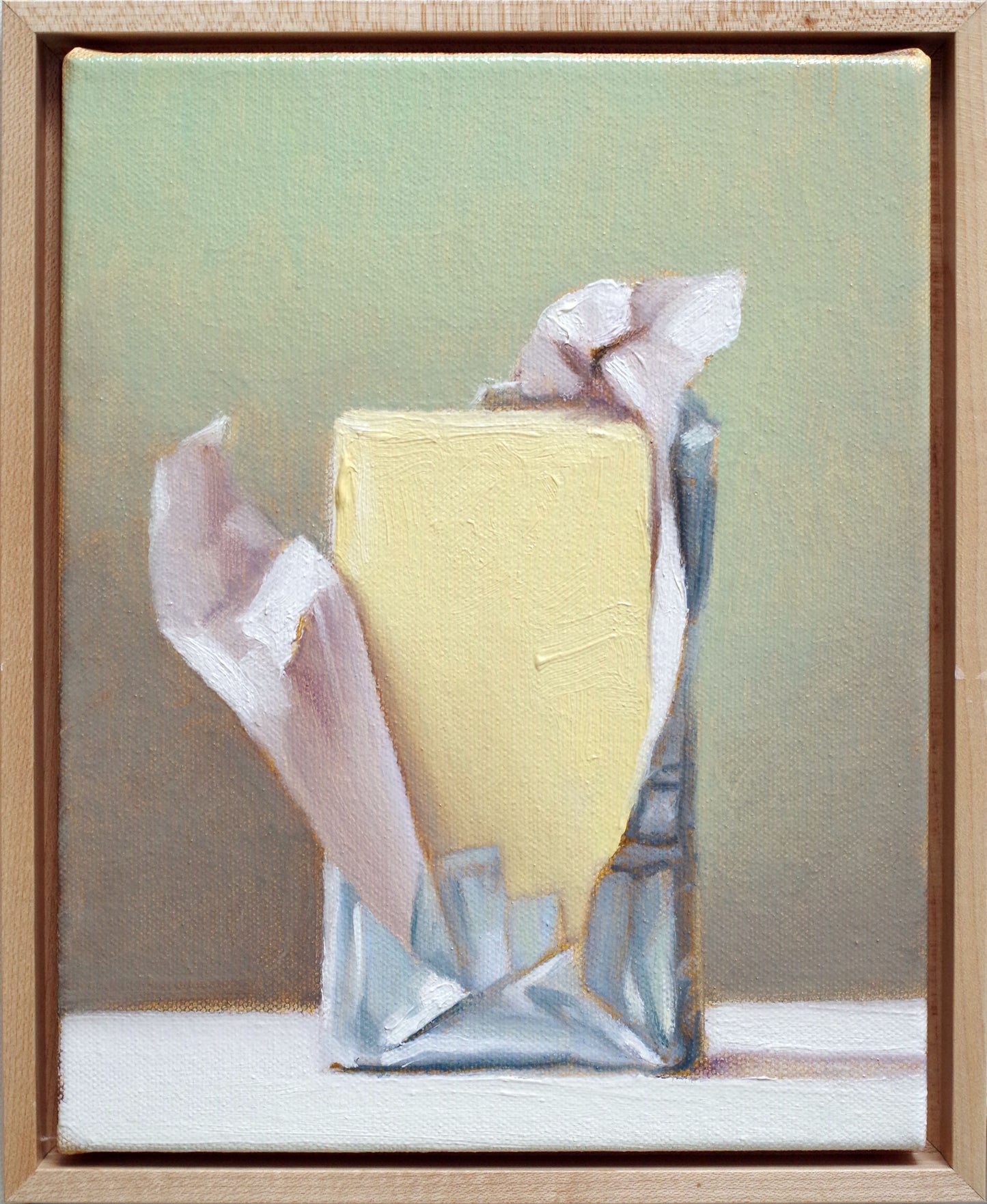 Butter with Silver Wrapper – Original Oil Painting Framed Still Life 8x10