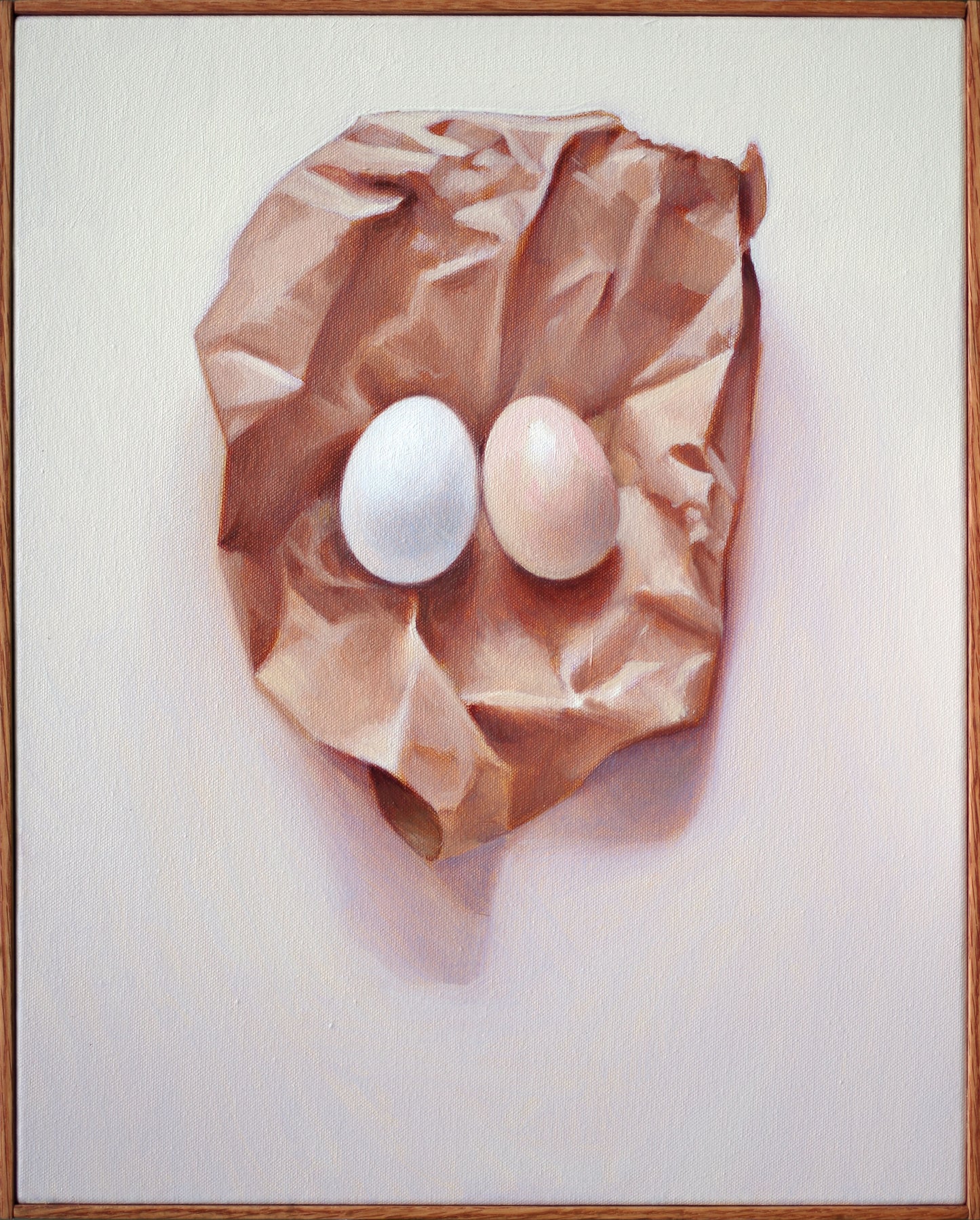 Realism Oil Painting off Eggs in Brown Paper - Oil on Canvas, 16x20 in. | Eggs in Paper No. 8