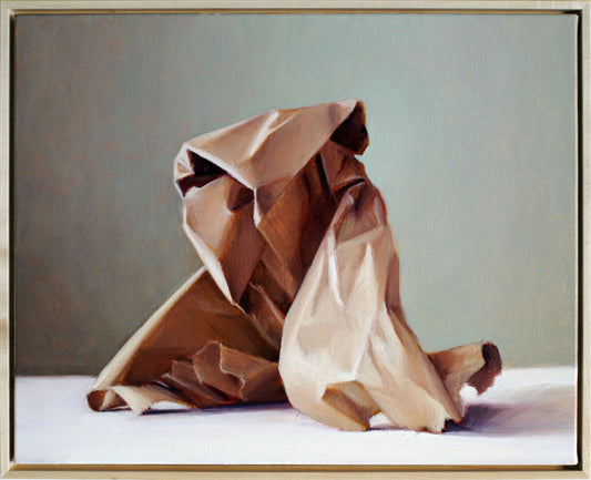 Crumpled Brown Paper Oil Painting – Original Framed Still Life 16x20