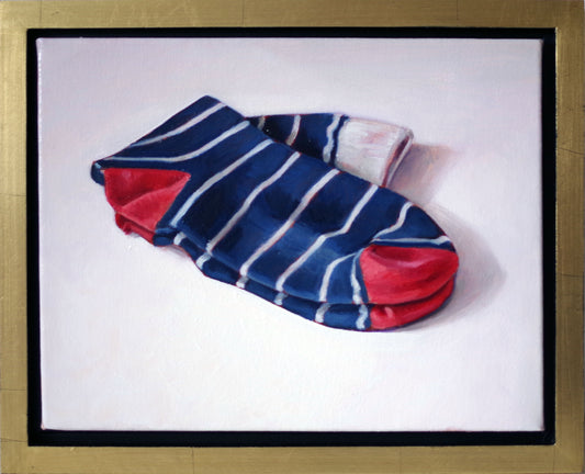 Original oil painting on canvas by James Bursenos 11 x 14 inches | Red Heeled Socks