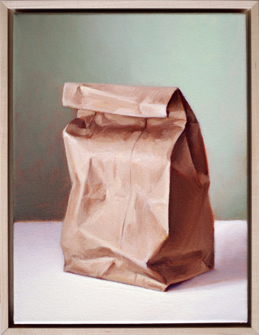 Still Life Painting 9x12 Oil on Canvas | Small Closed Paper Bag