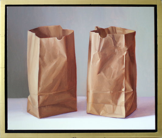 Original oil painting on canvas by James Bursenos 20 x 24 inches | Two Large Wrinkly Bags